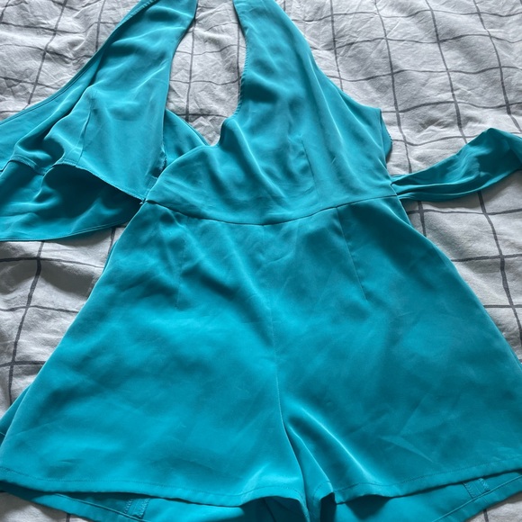 🇫🇷 Vintage Lolita Lempicka Turquoise Wrap-Around Backless Short Romper, Size 8 - Picture 11 of 16
